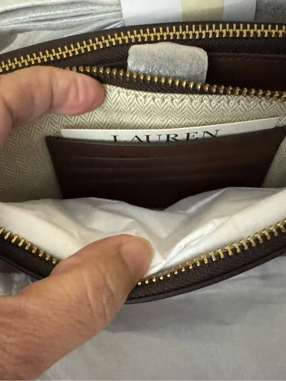 Ralph Lauren small Brown Embossed RL Leather crossbody